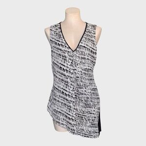 WHBM Abstract Print Sleeveless V-Neck Asymmetrical Hem Top